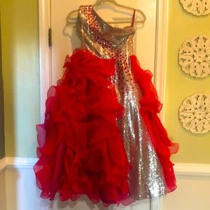 Fushia asymmetrical girls size 10 pageant, homecoming or gala dress